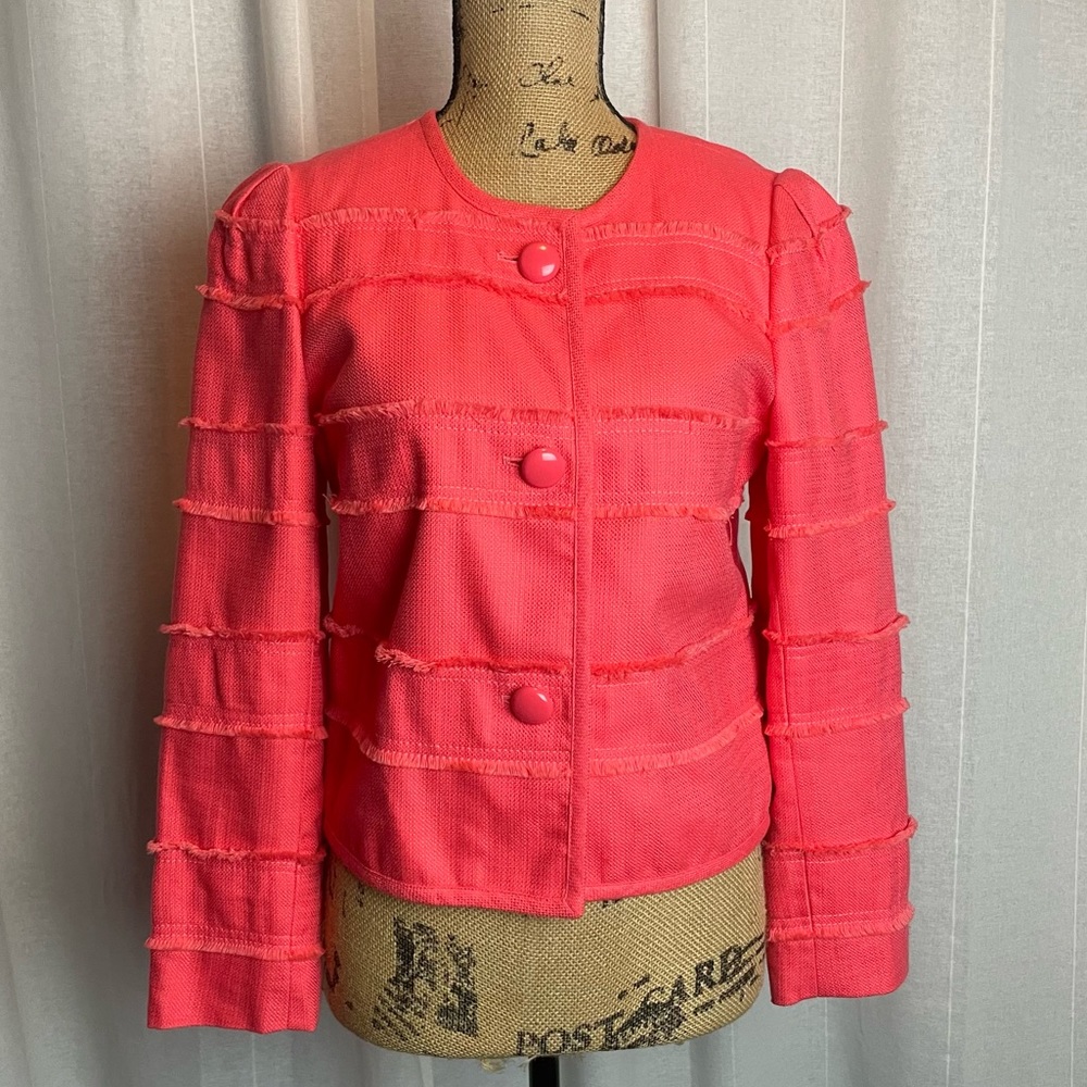 J Crew Coral Cropped Fray Jacket - great for work!